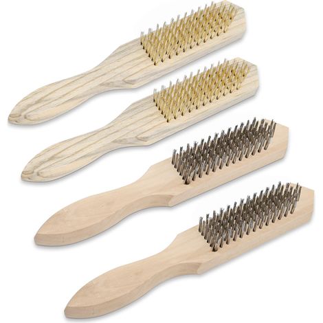 4 Pièces Brosse Metallique, dont Brosses Métalliques et Brosse Laiton, Brosse Metallique a Main pour Enlever la Peinture, Rouille, Scories de Soudure, Saleté (1/5)
