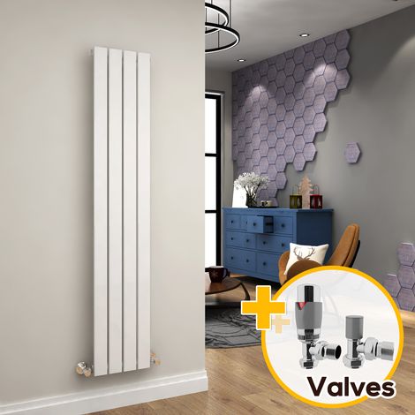 ELEGANT 1600x304mm Designer Vertical Radiator Flat Panel White Column Central Heating with Chrome Thermostatic Radiator Valves (1/5)