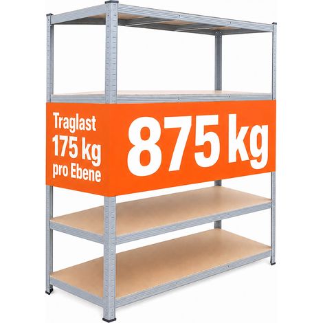 Relaxdays Schwerlastregal, HxBxT: 200 x 120 x 60 cm, 875 kg, 5 Ebenen, Lagerregal Keller, zum Stecken, grau/braun (1/5)