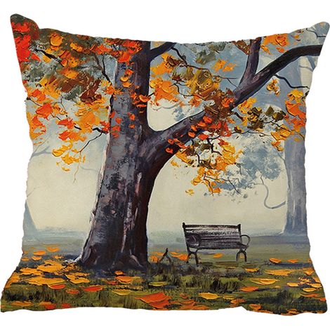 Housse de coussin élégante pour canapé, motif forêt automnale (1/5)