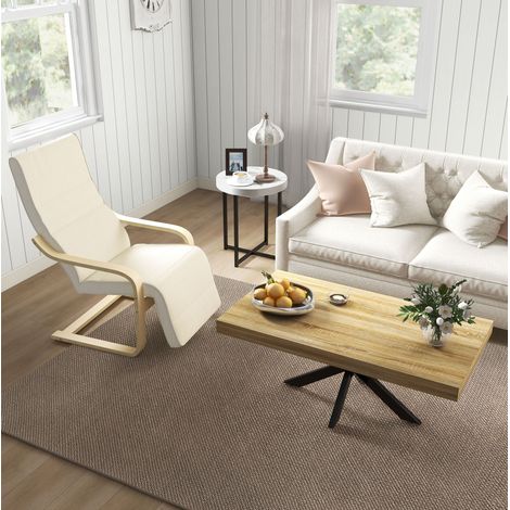 Sessel Relaxsessel verstellbar Birkenholz Cremeweiß HAVRYA (1/4)