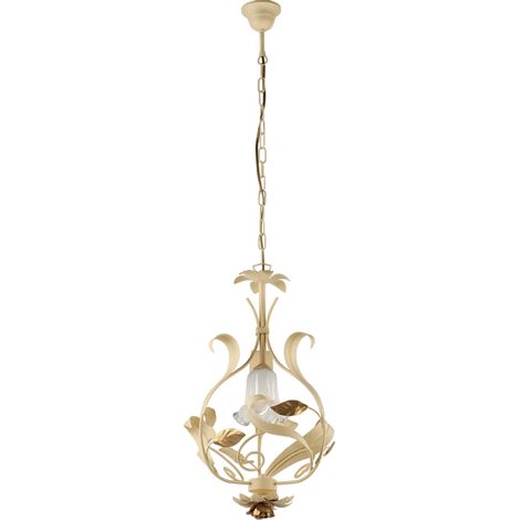 Cesto Lustre En Fer Laqué Décapé Ivoire 1 Lumière 112 D.33 Bl274-1-Av (1/2)