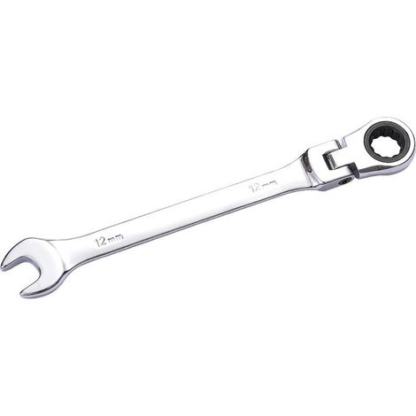 Clé plate mixte à fourche/classique 12 mm - vers clé à cliquet à tête articulée 12 mm anneau/oeil - longueur 15 cm - non réversible/métrique - manche droite polie - en acier (1/5)