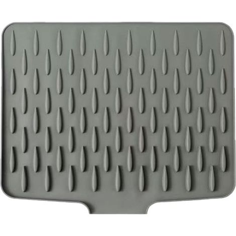 Tapis de vaisselle en silicone, idéal pour les plans de travail de cuisine, avec système d'égouttage antidérapant et anti-déversement pour évier et réfrigérateur, couleur : gris clair. (1/5)