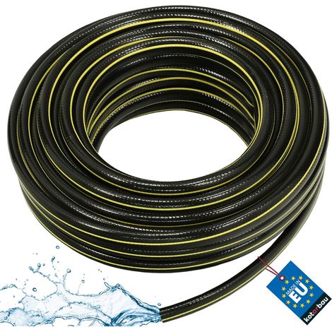 Tuyau d'arrosage professionnel renforcé 4 couches noir et jaune pour l'arrosage des plantes, diamètre intérieur 12 mm, longueur 30 m