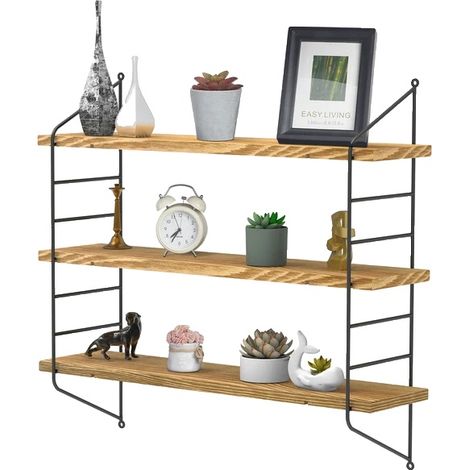 Mensole sospese, altezza regolabile, stile rustico, in legno (1/2)
