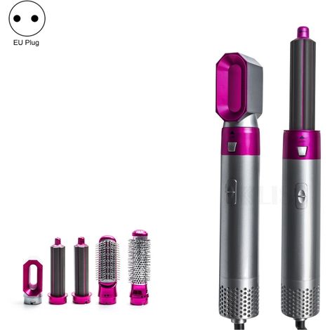 (Argent + Rouge rose) Peigne à air chaud 5 en 1, sèche-cheveux automatique pour boucler et lisser (1/5)