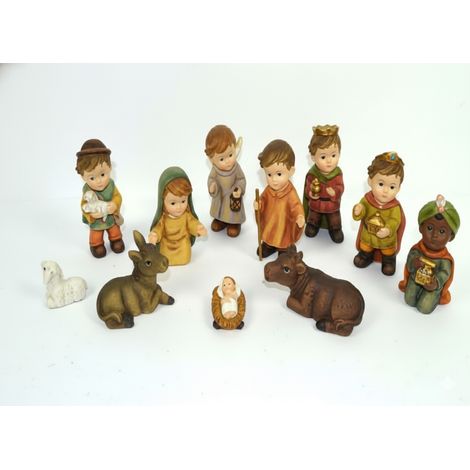 Presepe Completo 11 Pezzi 11 cm Natività con Personaggi bambini Maria Giuseppe Re Magi Animali e Gesù Bambino Decorazione Natalizia in Resina