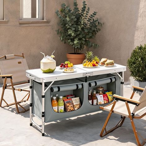 Table de pique-nique pliante en aluminium avec hauteur réglable (1/5)