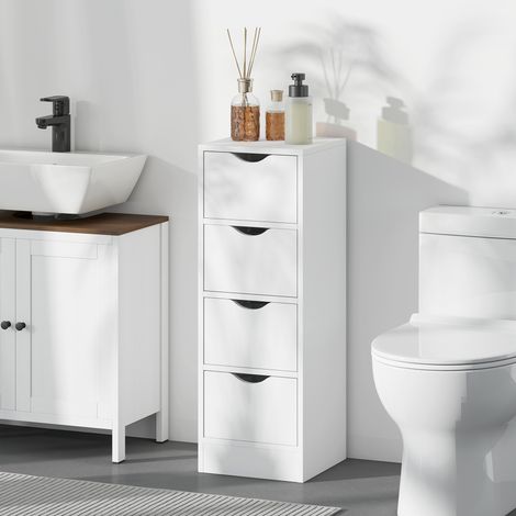 Mobiletto da bagno, contenitore con 4 cassetti e maniglie scanalate, 29 x 29 x 83 cm, bianco