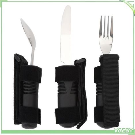 Ensemble de couverts adaptatifs - FAFECIY - 3 pièces - Poignée antidérapante - Design lesté - Sangle ajustable (1/5)