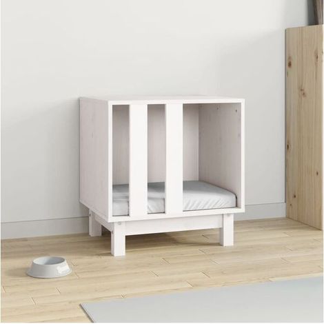 Cage pour chien blanche, dimensions 50x40x52 cm, en bois de pin massif.
