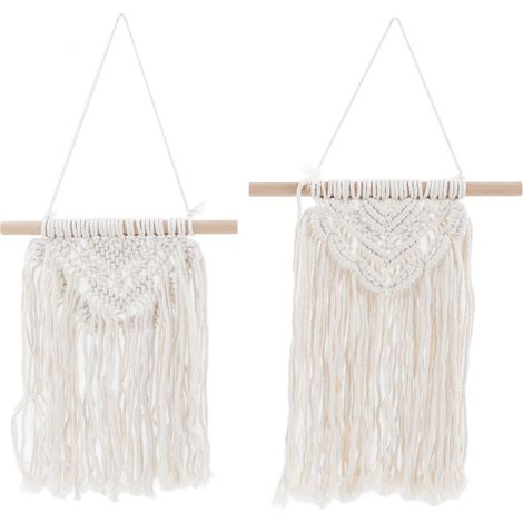2 pièces décoration murale macramé style bohème avec franges, polyester chêne, ornement mural pour mariage fête (1/5)