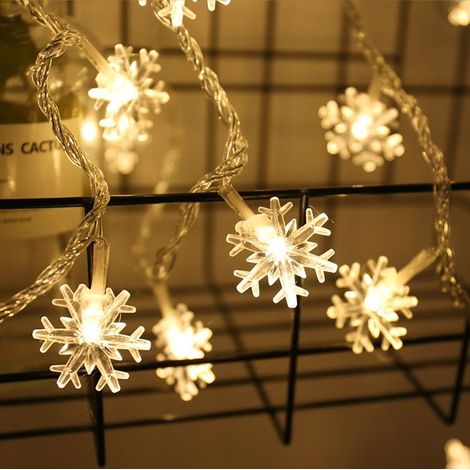 Guirlande lumineuse de Noël, flocons de neige blanc chaud, à piles, 6 m, 40 LED (1/2)