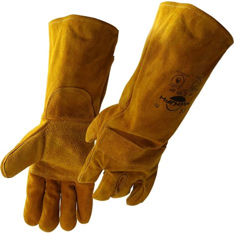 Gants de soudage monoblocs, gants résistants à la chaleur, gants ignifuges pour poêles à bois, gants de soudage en cuir double épaisseur pour bétail (G) (1/5)