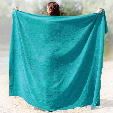 Serviette de plage XXL, turquoise, 100 % coton, 100 x 220 cm, taille XXL, serviette de bain grande taille, serviette de douche, serviette de bain et serviette de sauna (1/5)