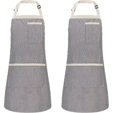 Tabliers à bavette rayés, tabliers ajustables à 3 poches, tabliers de cuisine pour hommes et femmes, tabliers de cuisine pour chefs, barbecue, peinture, pâtisserie, restaurant (1/4)