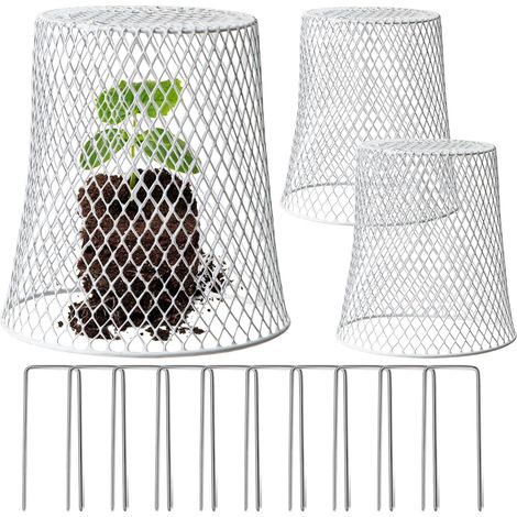 Cloches de protection pour plantes de jardin, filet à poules, protection pour plantes avec tuteurs, cage métallique, lot de 3 (1/5)