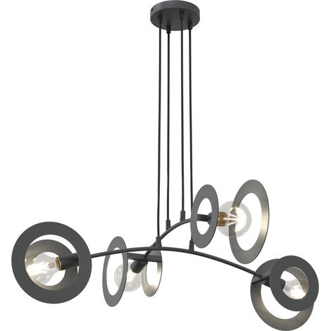 Lampadario 4 Luci Euforia In Acciaio Nero A Bracci E Diffusori A Doppio Cerchio (1/5)