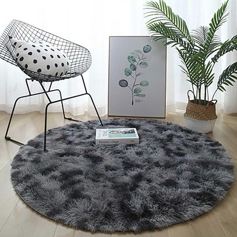Tapis Rond Salon Moderne Descente de lit Chambre Grande Tapis Antidérapant pour Maison Salon Chambre Enfant (Gris Noir, 80cm) (1/5)