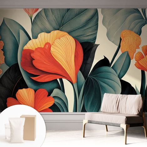 Tapete Vliestapete mit Kleber für Wohnzimmer Schlafzimmer Küche - Wanddekoration Bunte Blumen 312x219 cm (1/5)