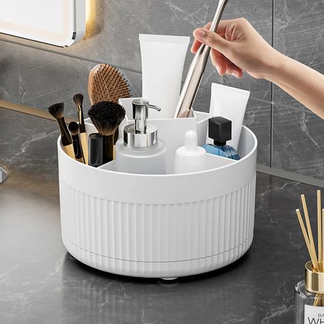Boîte de rangement pour pinceaux de maquillage (blanche), boîte de rangement pour pinceaux de maquillage rotative à 360° (1/4)