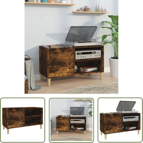 The Living Store Armoire à disques chêne fumé 84,5x38x48 cm bois d'ingénierie - Meuble À Disques - Armoire À Disques - Rangement Vinyl - Étagère Disque - Support Tourne-disque (1/5)