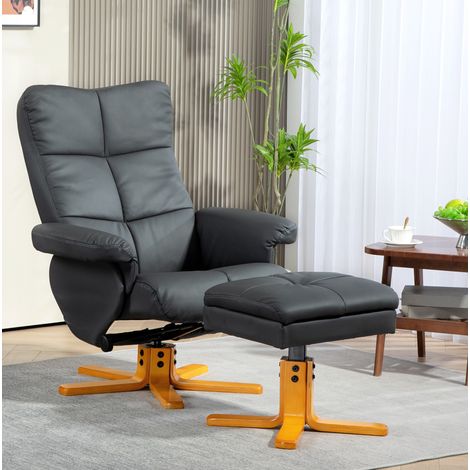 Sillón relax 80x86x99 cm gris oscuro de madera con reposapiés, respaldo reclinable 145° y giro 360° (1/5)