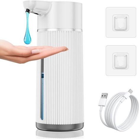 Dispenser di sapone senza contatto (420 ml) per bagno e cucina, 4 livelli di dosaggio, ricaricabile tramite USB, anti-intasamento, grande capacità, bianco (1/5)