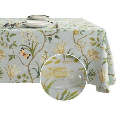 Mantel rectangular con estampado de hojas, Impermeable, resistente al aceite y al calor, Mantel de PVC lavable, 140 x 180 cm, Verde claro (1/5)