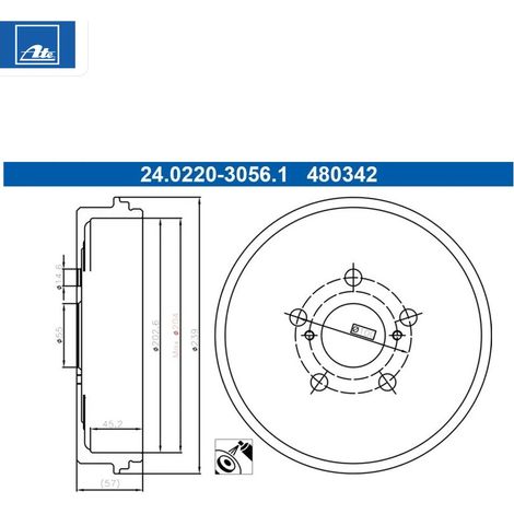 Lot de 2 Tambours de frein ATE 24.0220-3056.1 TOYOTA 42431-K0040