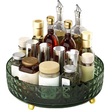 Lazy Susan Platine tournante, Organiseur de Rangement Rotatif à 360 degrés, Support à épices antidérapant, Organiseur Rotatif de 23 cm pour Cuisine, réfrigérateur, Garde-Manger, Vert foncé (1/5)