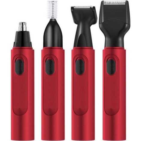 Tondeuse Pour Le Nez - Rasoir Électrique 4-en-1 - Tondeuse À Favoris Et À Sourcils - USB Rechargeable - Rouge