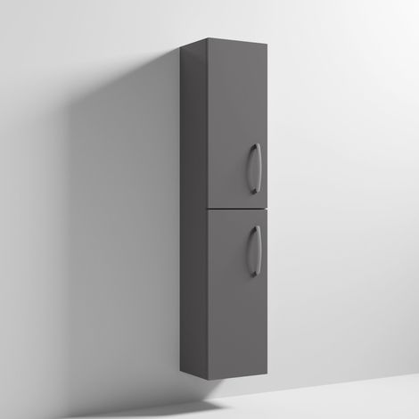 Nuie Athena Wall Hung 2-Door Tall Unit 300mm Wide - Gloss Grey (1/4)