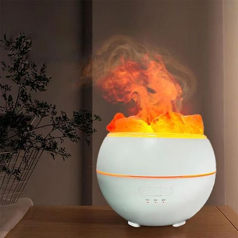Humidificateur de lumière d'ambiance LED en pierre de sel de l'Himalaya, double mode de lumière de flamme et dégradé de couleur, machine d'aromathérapie USB, une combinaison de veilleuse 2 en 1 (1/5)