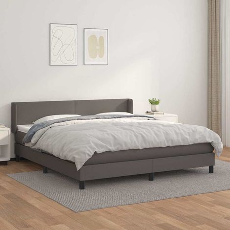 Sommier à lattes de lit avec matelas Gris 160x200 cm Similicuir (1/5)