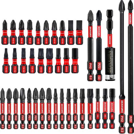 41 Pieces Impact Screwdriver Bits (PH-, TX-, PZ-, SL-, Hex), Magnetic Screwdriver Bit 1/4" S2 Hex Shank Alloy Steel with 75mm Bit Holder (1/5)