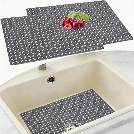 2pcs 30x40cm (gris clair) tapis d'évier de cuisine, multifonctionnel antidérapant losange grille drain pad (1/5)