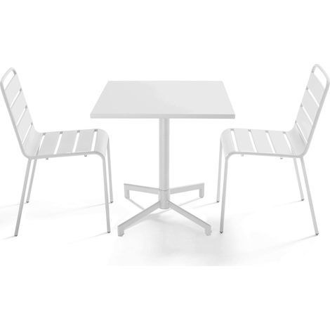 Ensemble table 70 cm et 2 chaises de jardin en métal blanc - Palavas