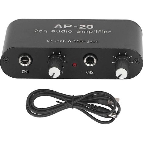 Préamplificateur indépendant à deux canaux (prise jack 6,35 mm, gain 0–20 dB) pour microphones