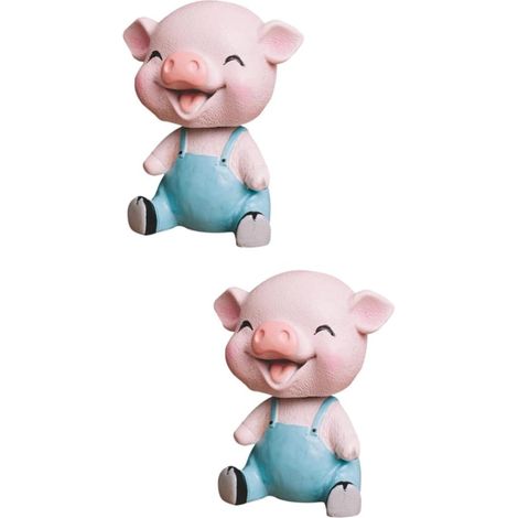 2pièces Ornement De Voiture Forme De Cochon Secouant La Tête Décoration Créative pour Maison Bureau Bleu (1/5)