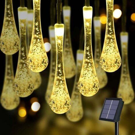 QORVA-Guirlande Lumineuse Solaire d'extérieur en Forme de Goutte d'eau, avec 100 LED IP65 étanche, 12 Mètres, 8 Modes, pour Jardin, Noël, Fête, Décoration Blanc Chaud [Classe énergétique A ]-Fei Yu (1/4)