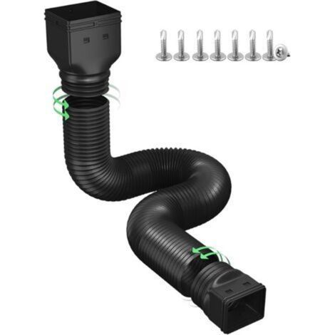Tuyau d'évacuation des eaux pluviales en plastique - Raccord carré 10,16 x 7,62 cm, flexible et extensible - Lot de 1, noir, 1,5 mètre (1/4)