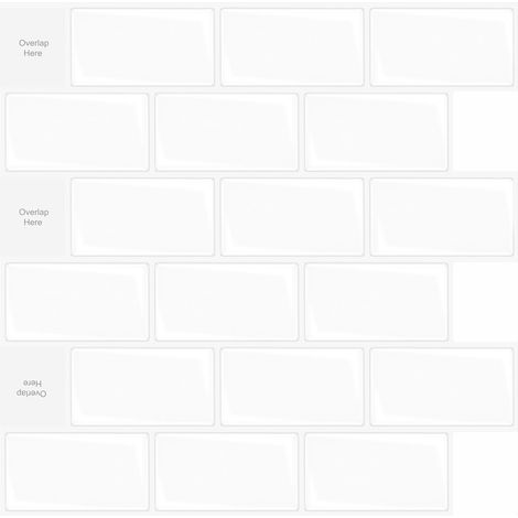 Lot de 10 Pièces,Carrelage Autocollant Blanc,Crédence Adhésive Cuisine Salle de bains,Papier Adhesif en Vinyle 3d Brique,30x30cm