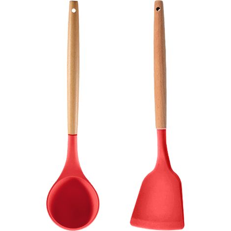 Ustensile De Cuisine En Silicone - Ensemble De 2 Pièces - Résistant Aux Températures Jusqu'à 230 °C - Pour Casseroles Et Poêles Antiadhésives - Non Rayant (1/5)