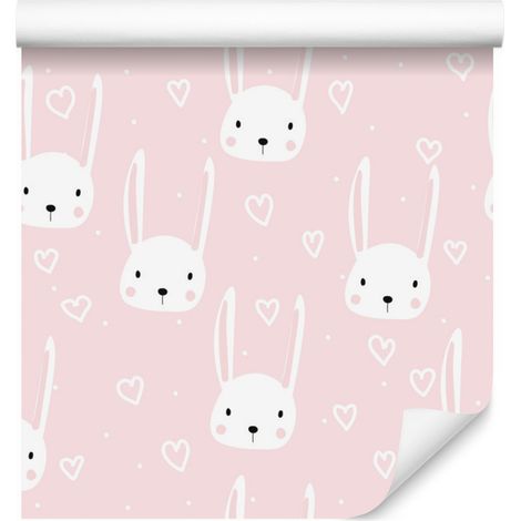Papier peint à motifs de lapins blancs et de cœurs pour salon et chambre 50x1000 cm (1/5)