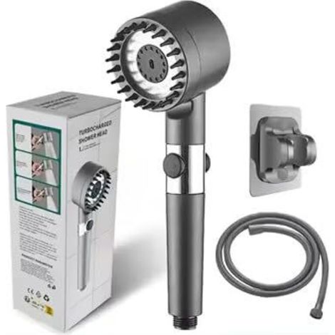 Pommeau de douche universel à effet cascade sous pression, silicone, acier inoxydable, portable, raccord de tuyau intégré, 3 modes de jet, haute pression, économie d'eau, avec système de filtration, a