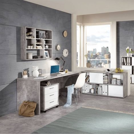Etagère murale 9 niches 90x16x78,2 cm gris béton et blanc (1/5)