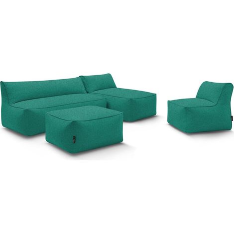 BOBOCHIC - Canapé de jardin modulable RIVIERA avec 1 chauffeuse 1 place, 1 chauffeuse 2 places, 1 méridienne et 1 pouf Bleu clair (1/5)