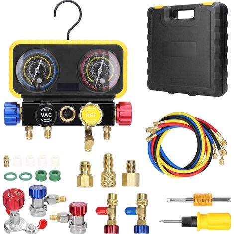 Kit de remplissage de réfrigérant pour climatiseur à double manomètre, kit d'entretien frigorifique à pression réglable, raccord en laiton, dispositif de réparation de climatiseur